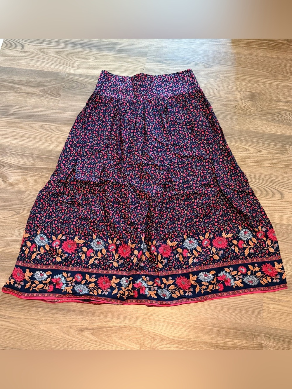 Natural Life Maxi Skirt Side Slit Smocked Back Boho Cottagecore Prairie size XL